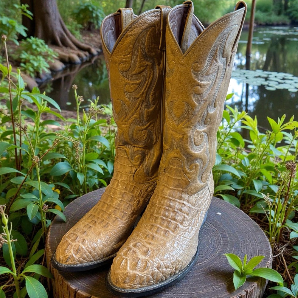 Tony Lama Hornback Caimen Leather Cowboy Boots Size 8 EE